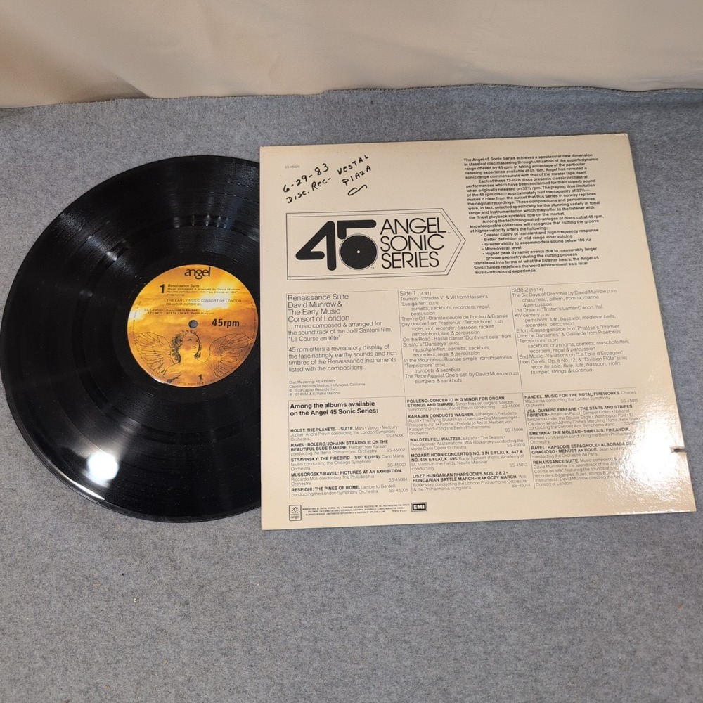 David Munrow Renaissance Suite Angel Sonic Series 45 RPM Vinyl LP SS-45020 - Picture 2 of 2
